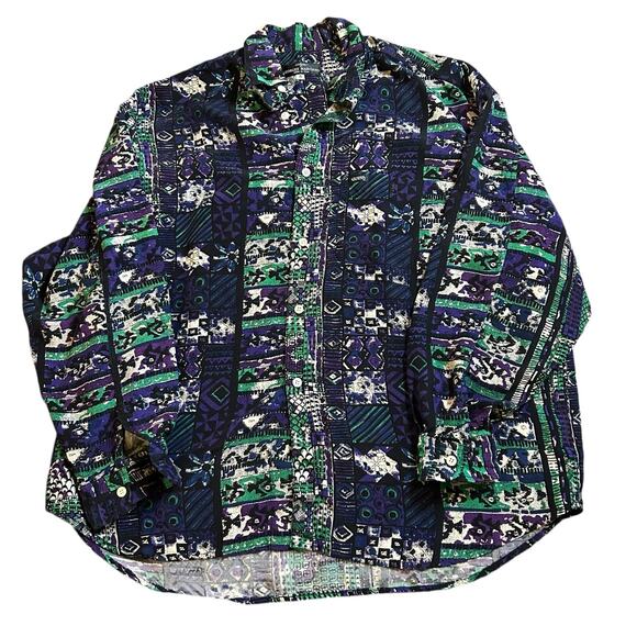 Vintage Guess Shirt Georges Marciano Large Button Up USA Made Boho Abstract AOP - Picture 1 of 6